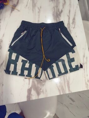Rhude Dark Teal and White Athletic Shorts